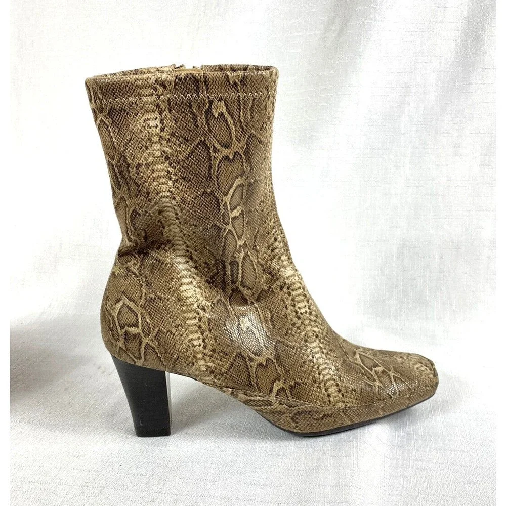 Aerosoles Blue Gene Stretch Mid-Calf Boot Women's Size 6.5M Brown Snake Pattern - Picture 5 of 15